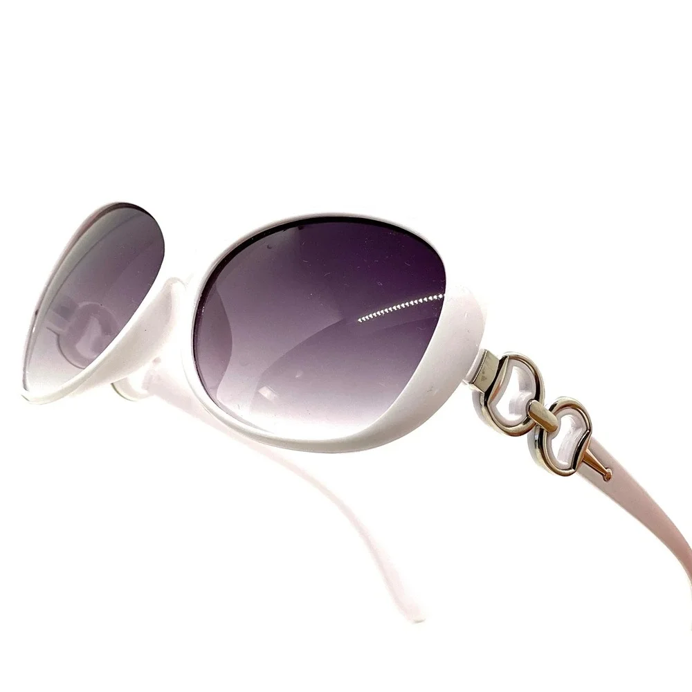 Sunglasses White Frame Women Eyeglasses Double Ring Accents Elegant Lentes Gafas